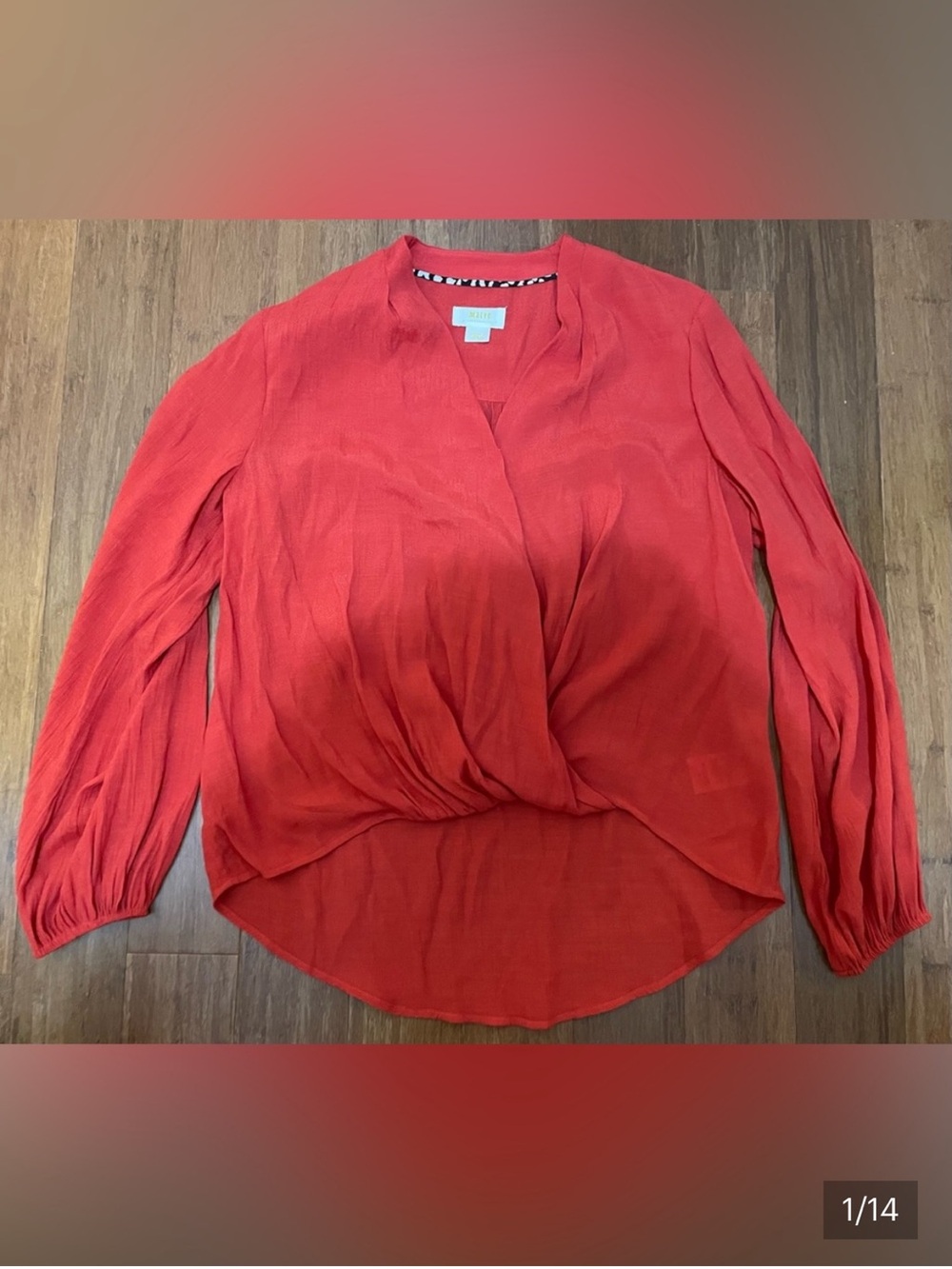 Anthropologie Maeve Blouse Top M Red Melon Floaty Surplice